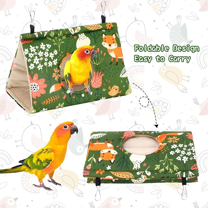 Rypet Winter Warm Bird Nest House - Hanging Hammock Velvet Shed Hut Cage Plush Fluffy Birds Hideaway Sleeping Bed Fuzzy for Parrot Parakeet Cockatiels Budgies Lovebird Medium（Green）