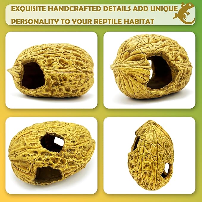 Leopard Gecko Reptile Hide Terrarium Décor Bearded Dragon Walnut Hideout Tank Accessories Decoration Cave Amphibian Habitat