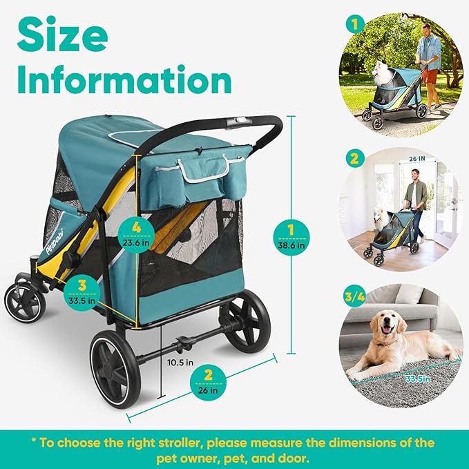 Petbobi Dog Stroller for Medium Dogs - Easy Fold Dual Entry Pet Stroller with One-Foot Brake, All Terrain Wagon Cart with Large Air Mesh, Ideal for Large Senior Pets up to 80 lbs, Green