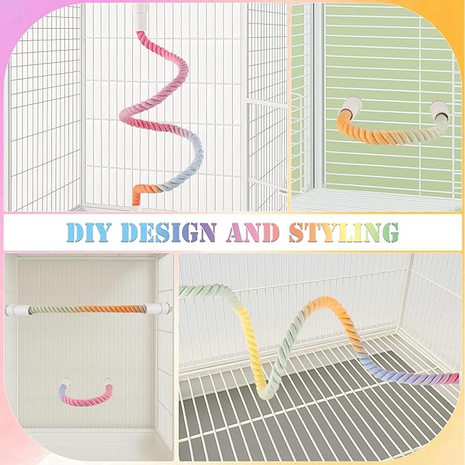 3Pcs Rope Perches for Bird Cages, Bendable Climbing Rope Cage Accessory Toy, Perfect for Parrots Cockatiels & Budgies, BirdToys, Swings & Ladders for Medium Birds