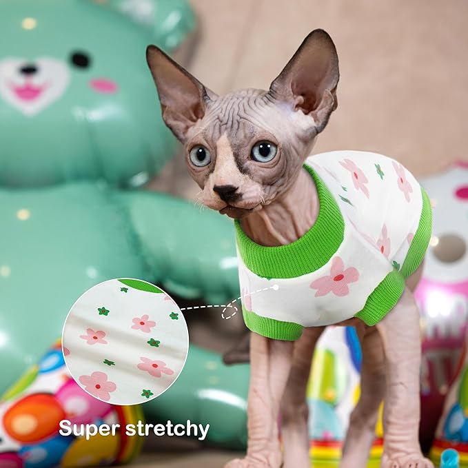 PUMYPOREITY Sphynx Cat Clothes, Stretchy Sweater, Soft Shirt, Pullover Pajamas, Turtleneck for Sphynx, Cornish Rex, Devon Rex, Green, XS