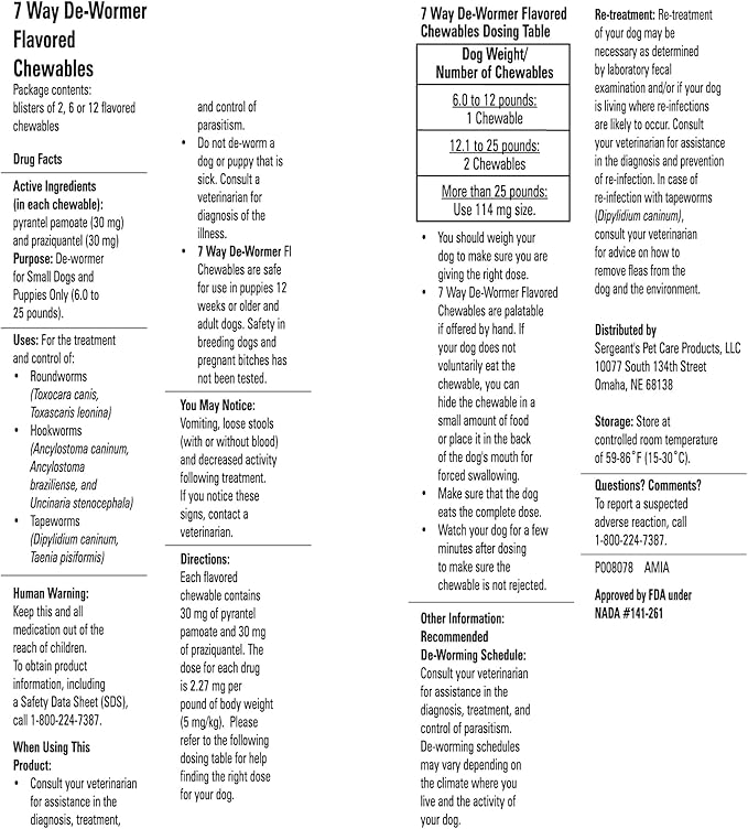 PetArmor 7 Way De-Wormer for Dogs, Oral Treatment for Tapeworm, Roundworm & Hookworm in Small Dogs & Puppies (6-25 lbs), Worm Remover (Praziquantel & Pyrantel Pamoate), 6 Flavored Chewables