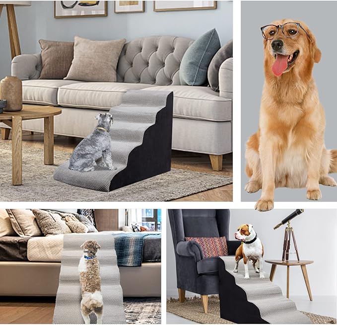Dog Stairs&Steps for High Beds Up to 28'', 5-Step Dog Ramp for Small Medium Dogs with Washable Cover, Pet Steps for Cats to Get on Couch and Sofa, Durable Foam Ladders, 24.4" Tall, Grey