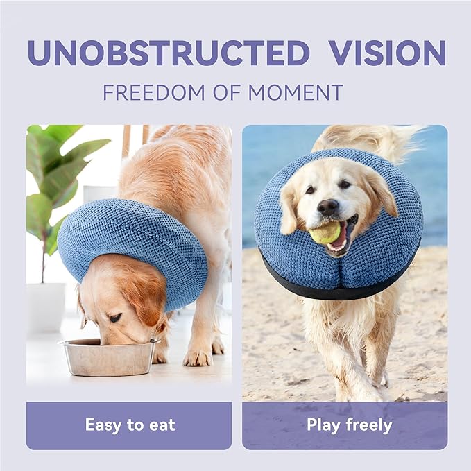 Inflatable Dog Cone Collar - Dog Neck Donut Cone Collar Alternative After Surgery - Soft Cone for Large Medium Small Dogs Cats - Alternative Recovery E Collar (Blue, S)