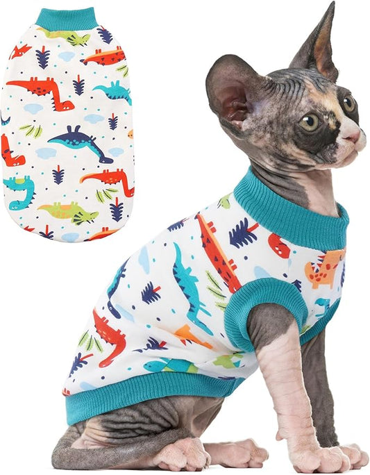 PUMYPOREITY Sphynx Cat Clothes: Stretchy Sweater, Soft Hairless Shirt, Pullover Pajamas, Turtleneck for Sphynx Cornish Rex, Devon Rex - Blue, XS