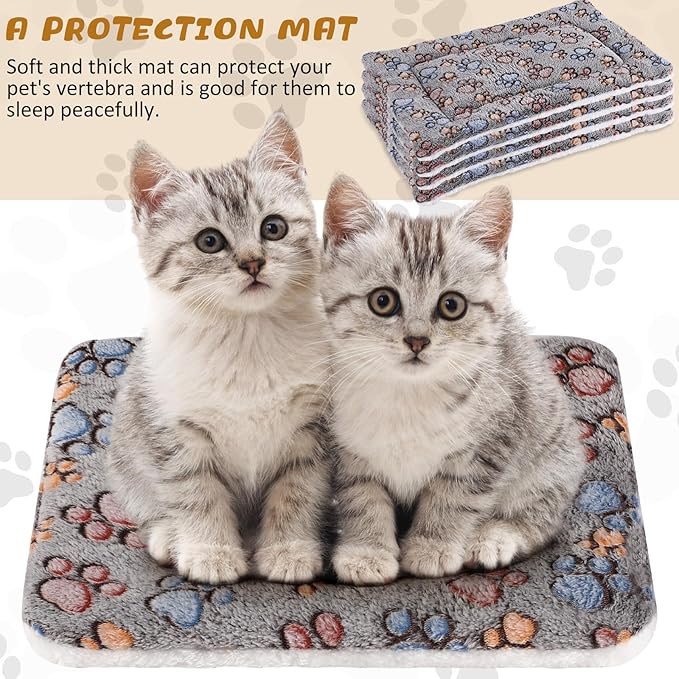 Tuanse 4 Pack Ultra Soft Dog Cat Bed Mat with Cute Prints Reversible Fleece Dog Crate Kennel Pad Cozy Washable Thickened Hamster Guinea Pig Pet Bed Mat for Small Animals(13 x 19 Inches,Gray)