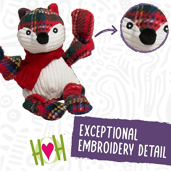 HuggleHounds Knottie Plush Dog Toy - Dog Stuffed Animal Toy for Small, Medium & Large Sized Dogs, Durable Plush to Keep Them Busy - Tartan Tidings Fox, Small