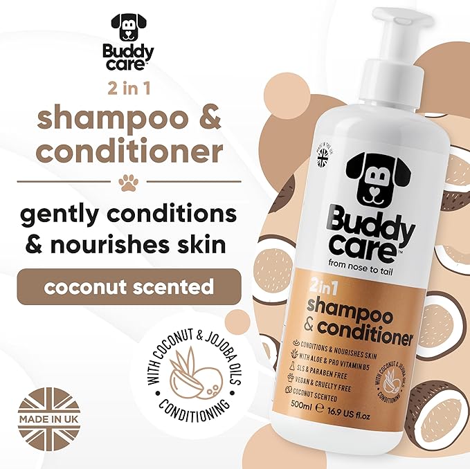 2in1 Dog Shampoo & Conditioner by Buddycare | Coconut Scented | with Aloe Vera and Pro Vitamin B5 (50.72oz)