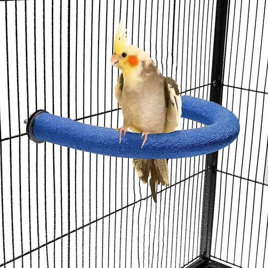 U Shape Parrot Perch Stand Toy Bird Platform Sand Paw Grinding Clean Stick Exercise Conure Budgie Cockatiel Cage Accessories (Small-Blue)