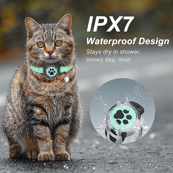 Airtag Cat Collar, Stretchy Kitten Collar with Apple Air Tag Holder, Lightweight and Comfortable, Ultra Elastic GPS Cat Collars for Cats Kittens and Puppies, 8-12.5 inch, Green