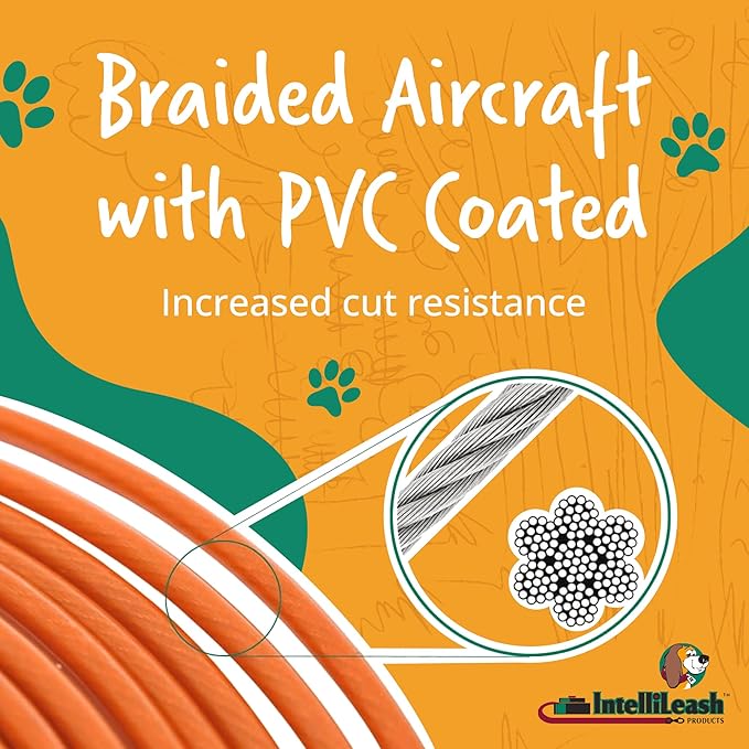 30FT Tie-Out Cables for Dogs - Strong, Safe, and Durable Dog Tie-Outs for Small Dogs up to 90 Pounds - Weather and Wear Resistant Galvanized Aircraft Cable for Outside Use