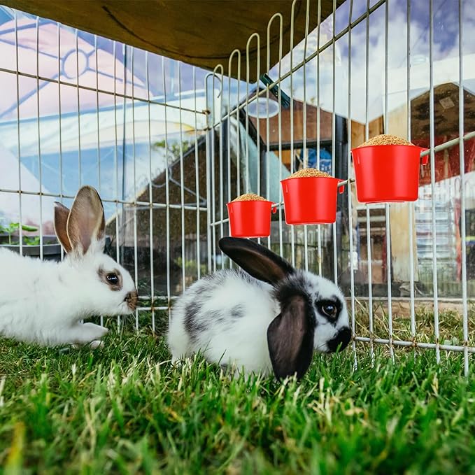 120 Pcs Cage Cups Chicken Birds Feeder Cups Plastic Hanging Chicken Feeders and Waterers 8 oz Feeding Bowl for Gamefowl Supplies Pet Pigeon Poultry Parrot Parakeet Rooster Rabbit(Red)