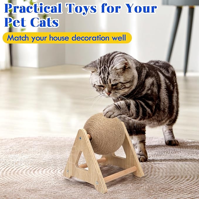 Outamateur Cat Scratching Ball Toy, Sisal Scratching Ball with Stable Stand, Interactive Cat Exercise Toy for Interactive Play and Exercise
