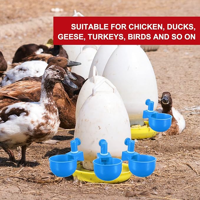 Patelai Chicken Water Cups, Chicken Waterer Cups Summer Water Feeder Cup 3/8 Inch Thread Automatic Filling Waterer Poultry Drinking Bowl for Duck Turkey Bunny(Blue,6 Pieces)