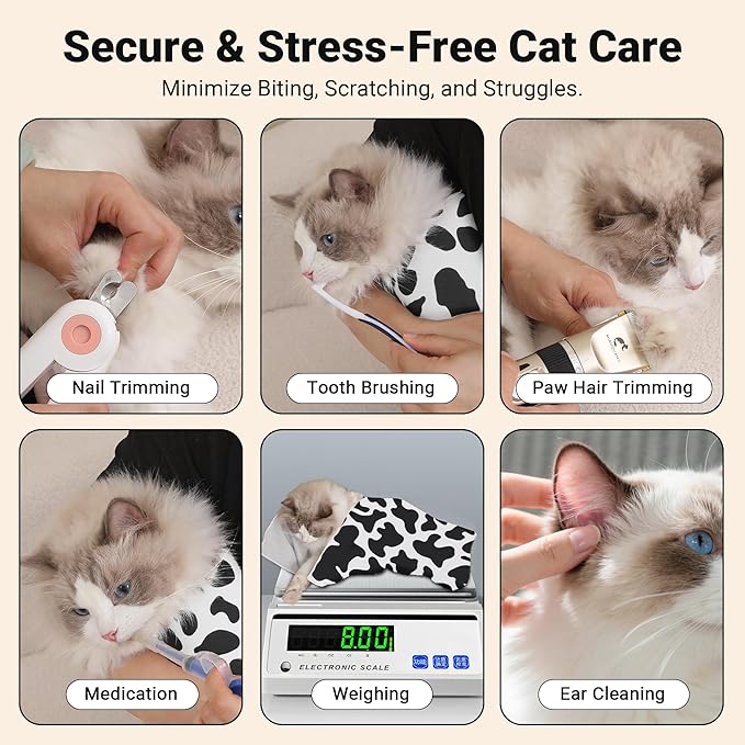 Cat Grooming Wrap Cat Wrap for Cutting Nails, 23.6" Cat Wrap for Grooming, Cat Restraint for Nail Clipping, Multifunctional Swaddle Wrap Pet Tool, Cat Burrito Wrap