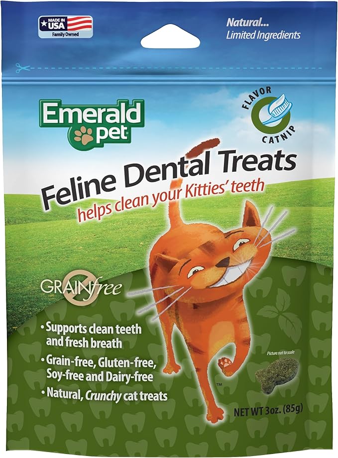 Feline Dental Treats — Tasty and Crunchy Cat Dental Treats Grain Free — Natural Dental Treats to Clean Cat Teeth, Freshen Cat Breath, and Reduce Plaque and Tartar Buildup — Catnip Treats, 3 oz