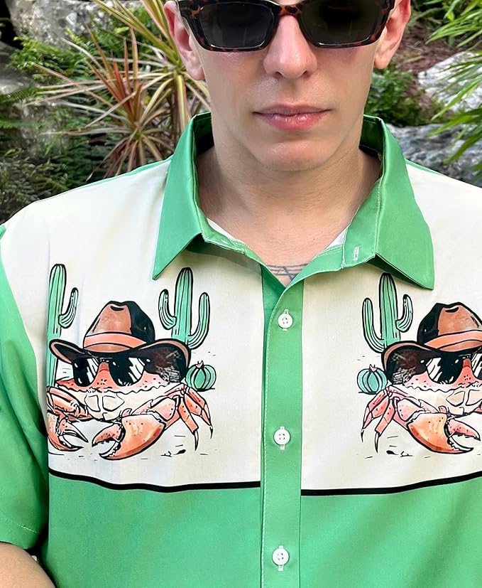 Men’s Hawaiian Shirt Western Cowboy Symmetrical Print Short Sleeve Button Down Casual Beach Holiday Summer Shirt