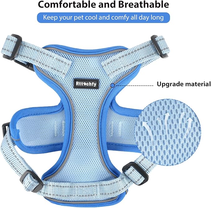 Rttochfy Cat Harness and Leash Set, Adjustable and Reflective Cat Vest, Escape Proof Kitten Harness, Easy to Put on with 3 Buckles for Cats Walking and Traveling (Blue, M)