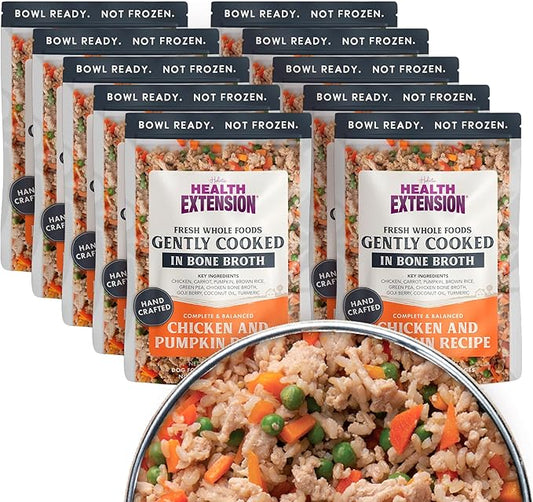 Health Extension Gently Cooked Chicken & Pumpkin Dog Food, Human-Grade & Shelf-Stable with Superfoods, Supports Digestion, Immunity, Skin & Coat, 9 oz Pouch (Pack of 10)