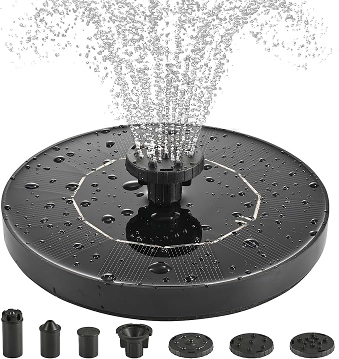 1W Solar Bird Bath Fountain Pump, Solar Fountain, Solar Powered Water Pump, Outdoor Water Fountain with 6-in-1 Nozzles, Free Standing Floating Solar Powered for Bird Bath, Garden, Pond, Pool, Outdoor