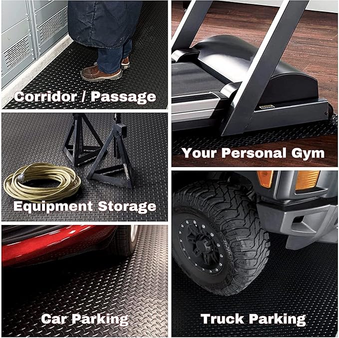 SEAL 6 x 15 Ft Premium Garage Floor Mat, Solid 2.8mm Thickened Black Commercial Grade Heavy Duty Parking Mat for Garage Floor, Golf Cart, Water/Stain Resistant Floor Runner (Embossed Diamond Plate)
