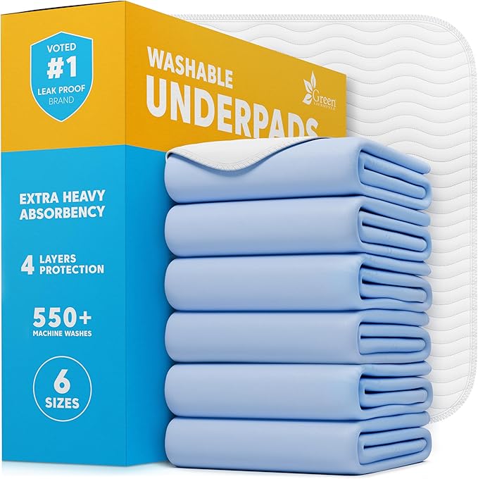 GREEN LIFESTYLE Washable Underpads - Large Bed Pads for use as Incontinence Bed Pads, Reusable Pet Pads, Great for Dogs, Cats, Bunny, Seniors Bed Pad (Pack of 6 - 30x34)