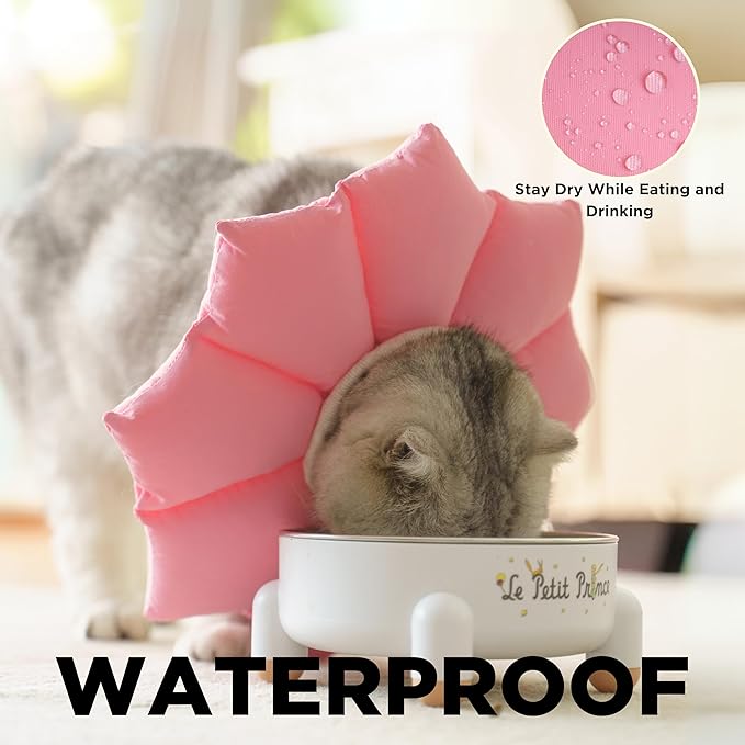Puffy Crew Soft Cat Cone Collar, Adjustable Waterproof Recovery Collar, Lightweight Elizabethan e Collar for Cats of All Breeds (Pink, Small, Neck Circumference 5.5'' - 8.5'')