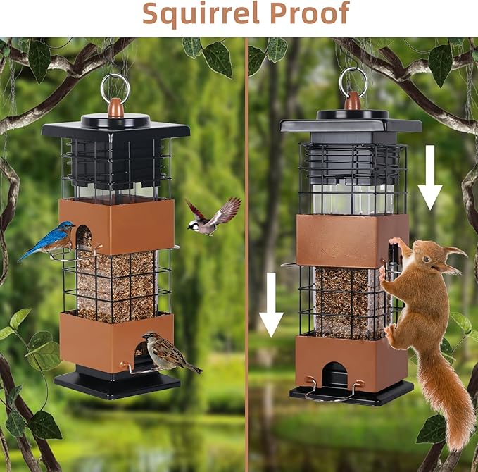 Hanging Squirrel Proof Bird Feeder - 5LBS Large Capacity Thistle Feeder for Finch, Cardinal, Bluebird, Blue Jay, Wild Bird
