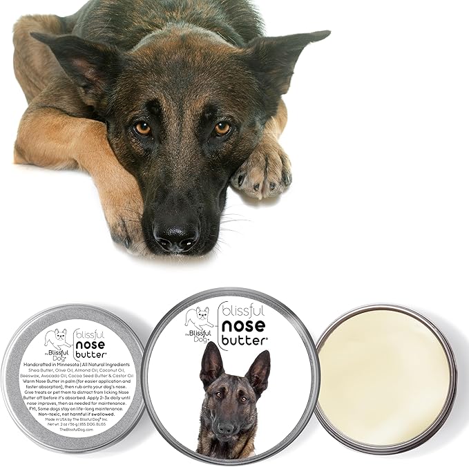 The Blissful Dog Belgian Malinois Nose Butter for Dry, Cracked Skin, Lick-Safe Dog Nose Balm with Moisturizing Shea Butter, Almond, Olive, and Essential Oils, Pet Supplies, Uncented, 2 oz.