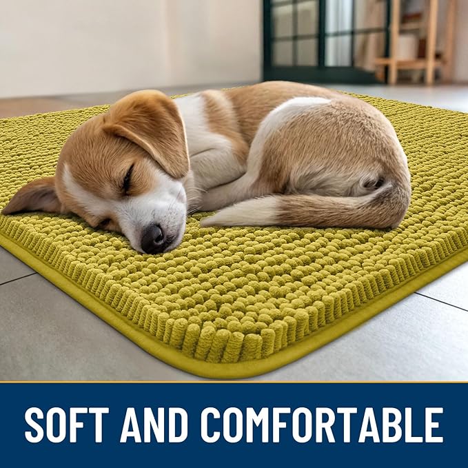 Smiry Dog Door Mat for Muddy Paws 30x20, Absorbs Moisture and Dirt Doormat, Non-Slip Washable Quick Dry Chenille Front Door Mat Indoor Entrance, Entryway Carpet for Inside Floor, Mustard Yellow
