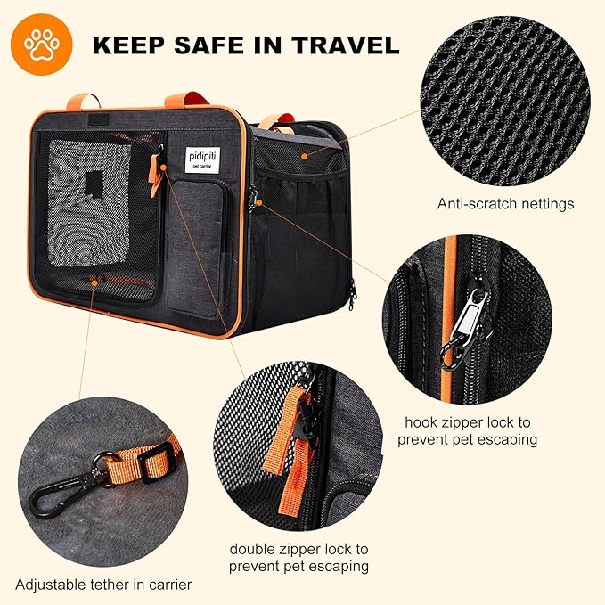 20 x 14 x 14 Expandable cat car Travel Carrier for 1 Small-Medium cat,with a Portable Leakproof Small cat Litter Box