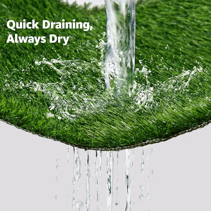 LOOBANI 41x27in Large Dog Litter Box with 2 Artificial Grass Patch + 2 Washable Pee Pads, Quickly Absorbency Portable Patio Potty for Balcony Apartment Use