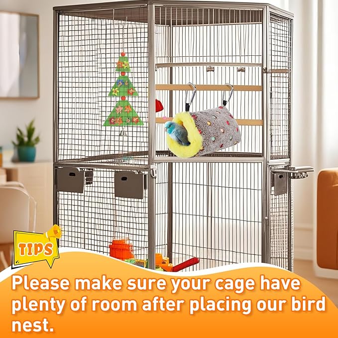 MEWTOGO Small Winter Warm Bird Nest for Cage - Comfortable Birds Bed with Support Plate, Hanging Shed Hideaway Hammock Hut Gift for Macaws African Grey Amazon Parrots