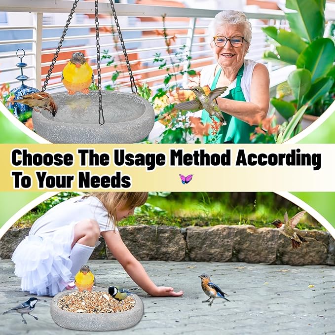 Hanging Bird Bath, Resin Ground Birdbath Feeder Bowl with Vintage Bird Ornament, Garden Birdfeeder Bath for Garden Yard Patio Decor (Ellipses)
