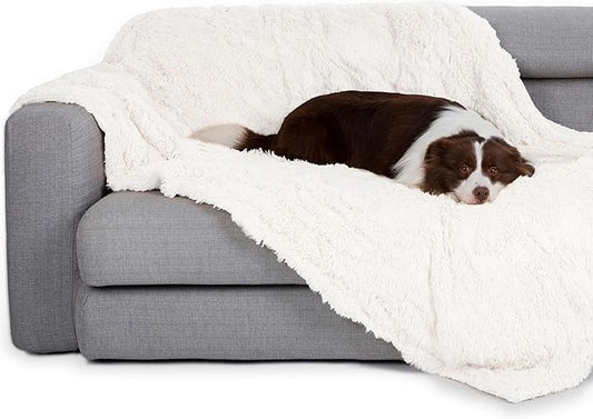 gogobunny Waterproof Dog Blanket for Large Dogs, Cats, Puppy, Reversible Faux Fur Pet Throw Blanket, Washable, Calming Furniture Protection for Sofa Bed (50x60 Inch (Pack of 1), Cream)