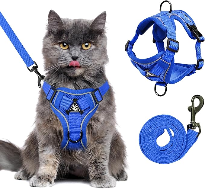 Escape Proof Kitten Harness and Leash Set - Adjustable Soft Mesh Vest for Small Cats, Reflective Breathable Walking Harness with 4 Buckles