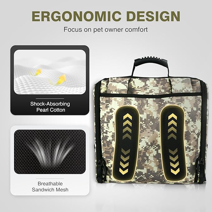 Collapsible Cat Backpack Carrier, Dog Backpack Carrier for Small Dogs Cats Up to 12 Lbs, Three-Sided Breathable Pet Backpack with Soft Padded, Designed for Outdoor and Travel Use, Camo