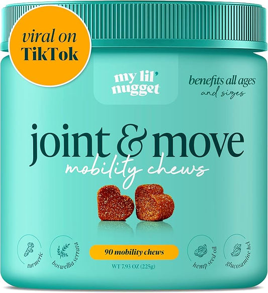 My Lil’ Nugget – Vet-Approved Natural Hip and Joint Support for Dogs | Glucosamine, Chondroitin & Hemp | Mobility & Dog Arthritis Pain Relief | All-Ages – Senior Dog to Puppy | 90 Bacon Flavor Chews