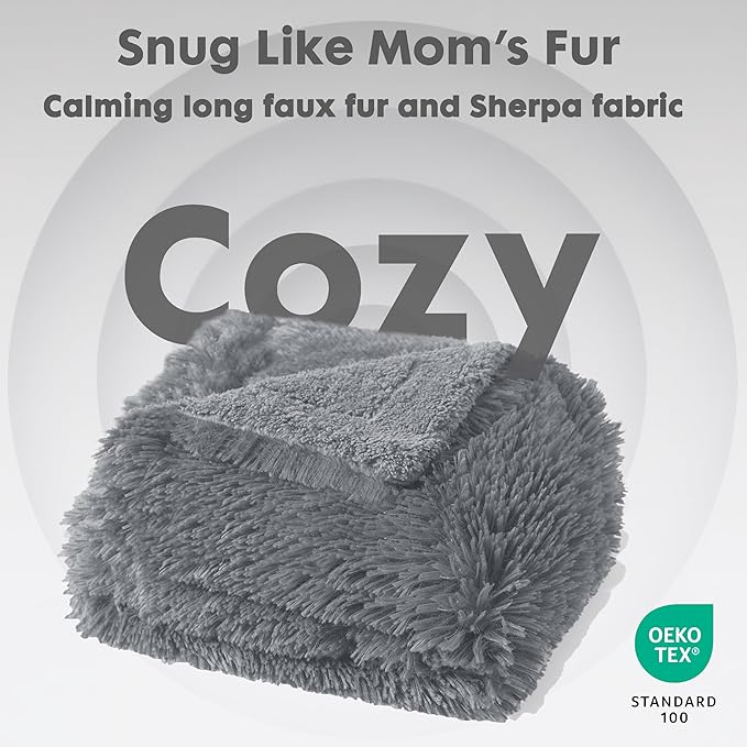 gogobunny Waterproof Dog Blanket for Large Dogs, Cats, Puppy, Reversible Faux Fur Pet Throw Blanket, Washable, Calming Furniture Protection for Sofa Bed (60x80 Inch (Pack of 1), Light Grey)