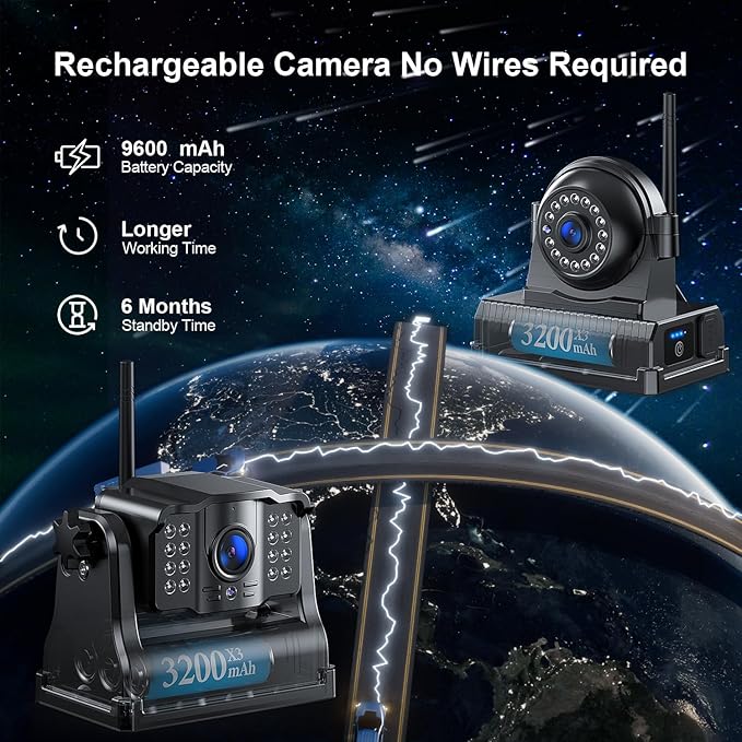 Fookoo 1080P 9" Magnetic Wireless Backup Camera, HD 9" IPS Monitor, Rechargeable 2 Side View 1 Rear View Cameras,1 Min Easy Install, Long Battery Life No Drilling IR Light for Trailer RV Truck DCX903