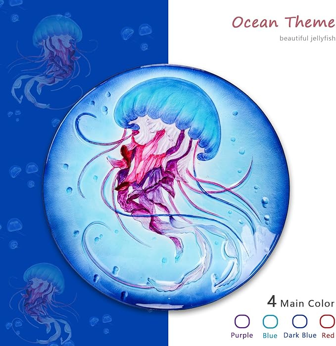 MUMTOP Bird Baths for Outdoors, Jellyfish Glass Large Bird Bath Bowl with Metal Stand, Bird Feeders for Outside and Garden, Patio,Lawn Decor (Blue)