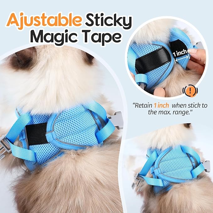 Dooradar Cat Harness and Leash Set, Escape Proof Lightweight Kitten Harness, Soft Breathable Reflective Vest for Outdoor Walking Traveling, Adjustable for Small Cats, Orange & Blue, S