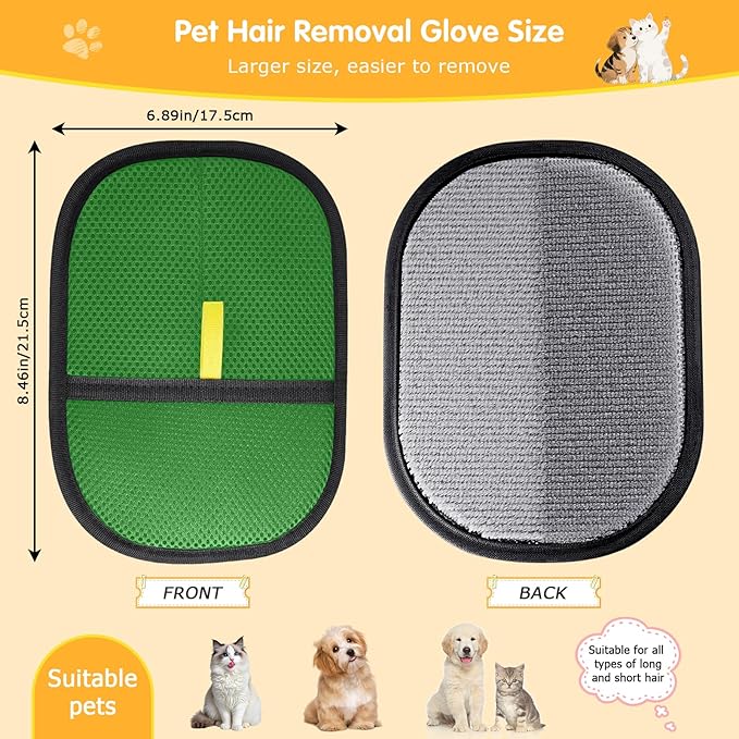 Pet Hair Removal Glove,Reusable Magic Brush Pet Hair Remover Tool for Cats & Dogs,Newly Upgraded Pet Grooming Gloves for Laundry, Carpet, Couch,Car Seat (Green)