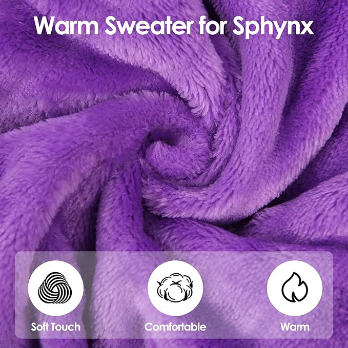 SUNFURA Sweaters for Cats, Hairless Sphynx Sweater Kitten Pullover with Sleeves, Warm and Soft Cat Pajamas Fleece Sweatshirt Jumpsuit, Turtleneck Clothes for Fall Winter, Purple S