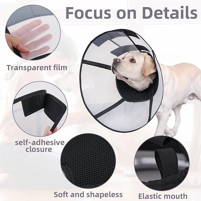 Soft Dog Cone Suitable for Postoperative Use in Dogs, Adjustable and Comfortable Elizabeth Collar, Used for Wound Care, Sterilization, Suitable for Medium to Large Dogs (L)