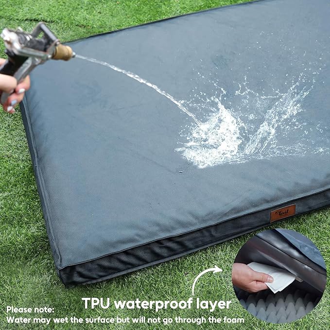 Outdoor Dog Bed for Extra Large Dogs, XL Dog Bed for Large Sized, Egg Crate Foam Dog Bed with Removable Washable Oxford Cooling Cover, Blue