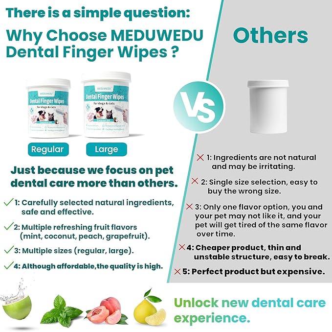 Dental Care Finger Wipes 60 Counts,Teeth Cleaning Finger Wipes for Dogs & Cats,Reduces Plaque & Freshens Breath, Small Animal Stain Removers, Mint Scent