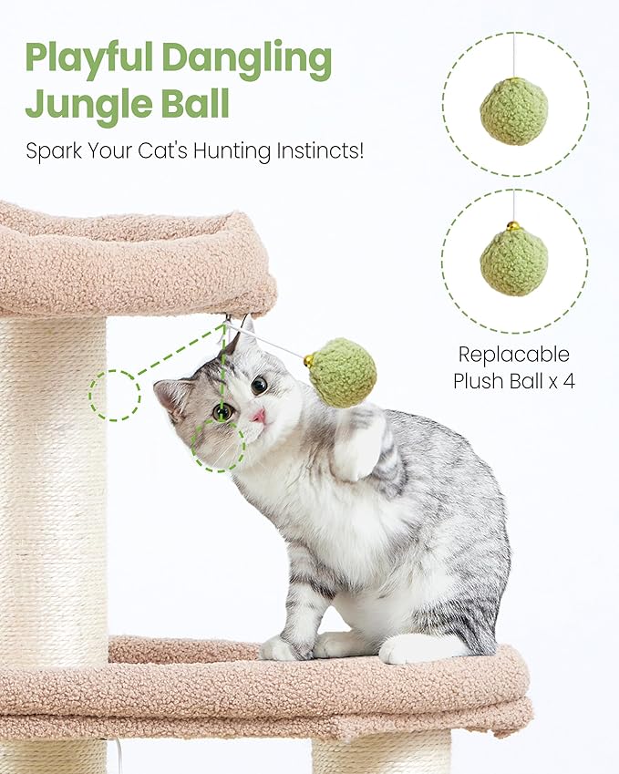 Cat Tree Tower for Indoor Cats Large Adult - Heavy Duty Extra Wide Scratching Post (φ4.4in) Maine Coon Condo House with Hammock Tunnel - 60 Inch XL Feline Bed Trees - Big Multi Level Cat Houses Stand