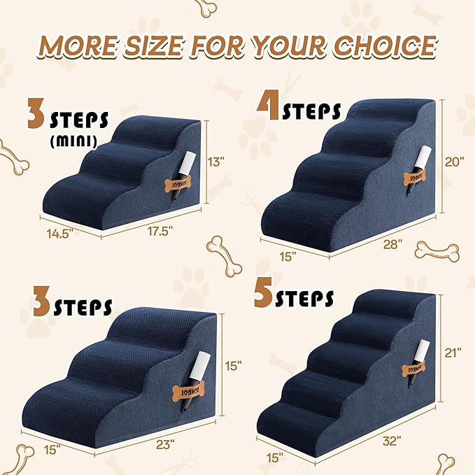 Romrol Dog Stairs Ramp for Beds Couches, Extra Wide Pet Steps with Durable Non-Slip Waterproof Fabric Cover, Dog Slope Stairs for Small Dogs and Cats or Pets Friendly, 3-Tiers, 13 Inch,Navy