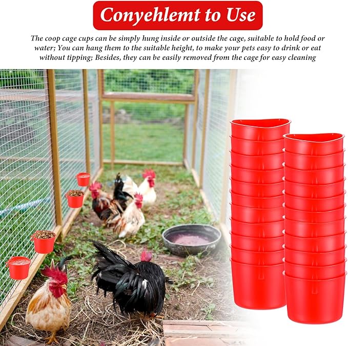 60 Pieces Cage Cups Birds Hanging Feeders Seed Bowl 8 oz Plastic Chicken Feeder Water Bowl Hanging Chicken Waterer Feeding Watering Dish Coop Cups for Gamefowl Parrot Parakeet Poultry(Red)